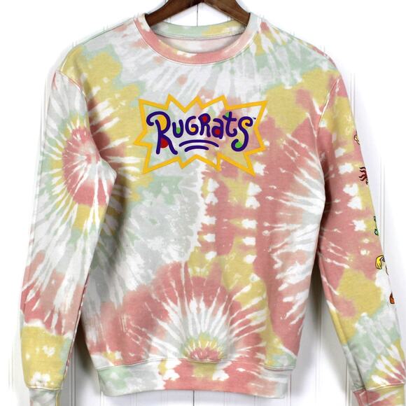 Nickelodeon Rugrats Womens XS Sweatshirt Tie Dye Oversized‎ Cartoon Pastel Retro - Picture 1 of 9